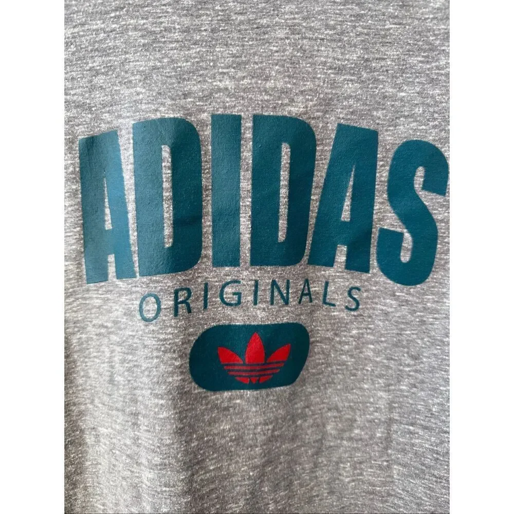 Adidas Short Sleeve Trefoil Logo Grey Teal Red Tshirt L